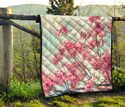 Pink Cherry Blossom Print Quilt