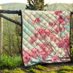 Pink Cherry Blossom Print Quilt