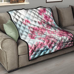 Pink Cherry Blossom Print Quilt