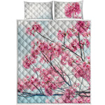 Pink Cherry Blossom Print Quilt Bed Set