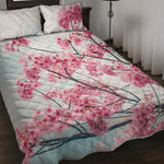 Pink Cherry Blossom Print Quilt Bed Set