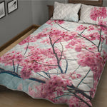 Pink Cherry Blossom Print Quilt Bed Set