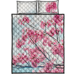 Pink Cherry Blossom Print Quilt Bed Set