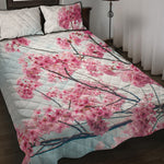 Pink Cherry Blossom Print Quilt Bed Set