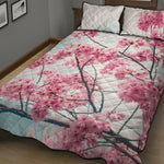 Pink Cherry Blossom Print Quilt Bed Set