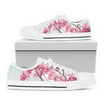 Pink Cherry Blossom Print White Low Top Shoes