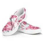 Pink Cherry Blossom Print White Slip On Shoes