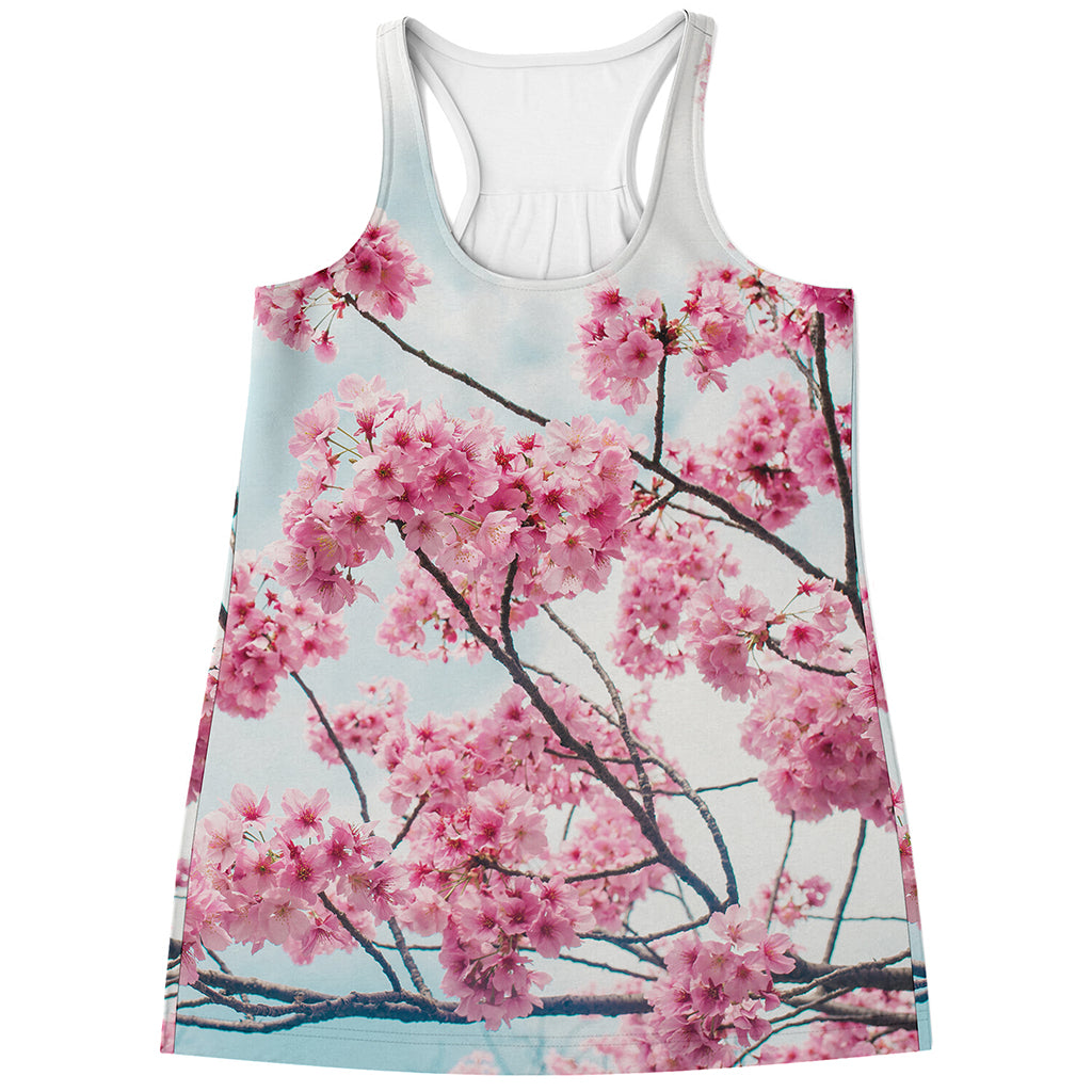 Pink Cherry Blossom Print Women's Racerback Tank Top