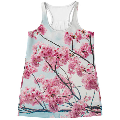 Pink Cherry Blossom Print Women's Racerback Tank Top