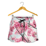 Pink Cherry Blossom Print Women's Shorts