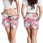Pink Cherry Blossom Print Women's Shorts