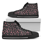 Pink Cherry Pattern Print Black High Top Shoes