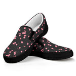 Pink Cherry Pattern Print Black Slip On Shoes