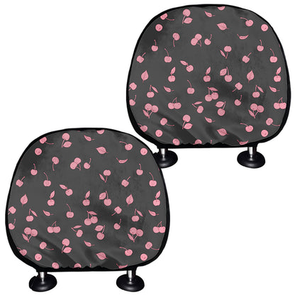 Pink Cherry Pattern Print Car Headrest Covers