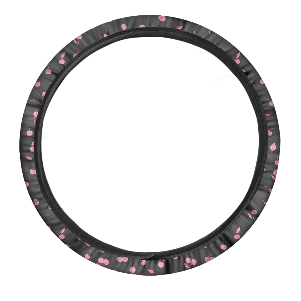 Pink Cherry Pattern Print Car Steering Wheel Cover