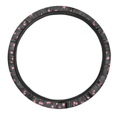 Pink Cherry Pattern Print Car Steering Wheel Cover
