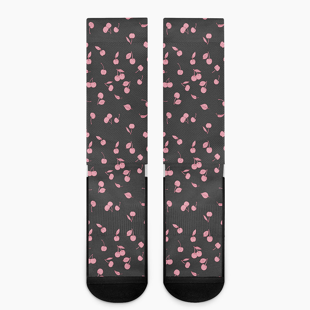 Pink Cherry Pattern Print Crew Socks