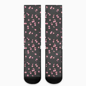 Pink Cherry Pattern Print Crew Socks