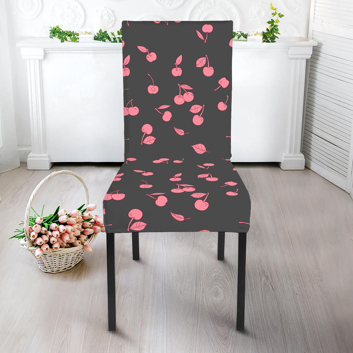 Pink Cherry Pattern Print Dining Chair Slipcover