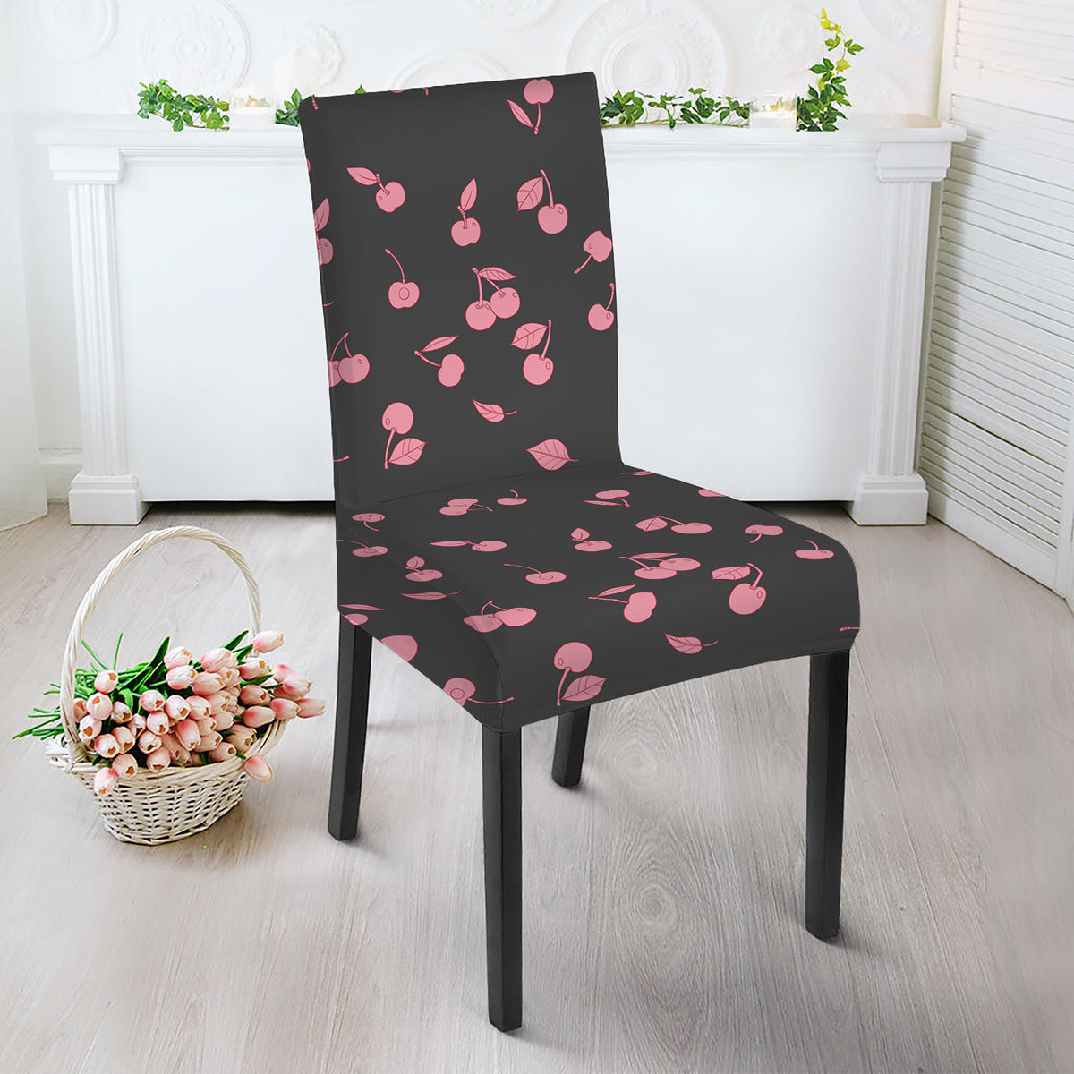 Pink Cherry Pattern Print Dining Chair Slipcover