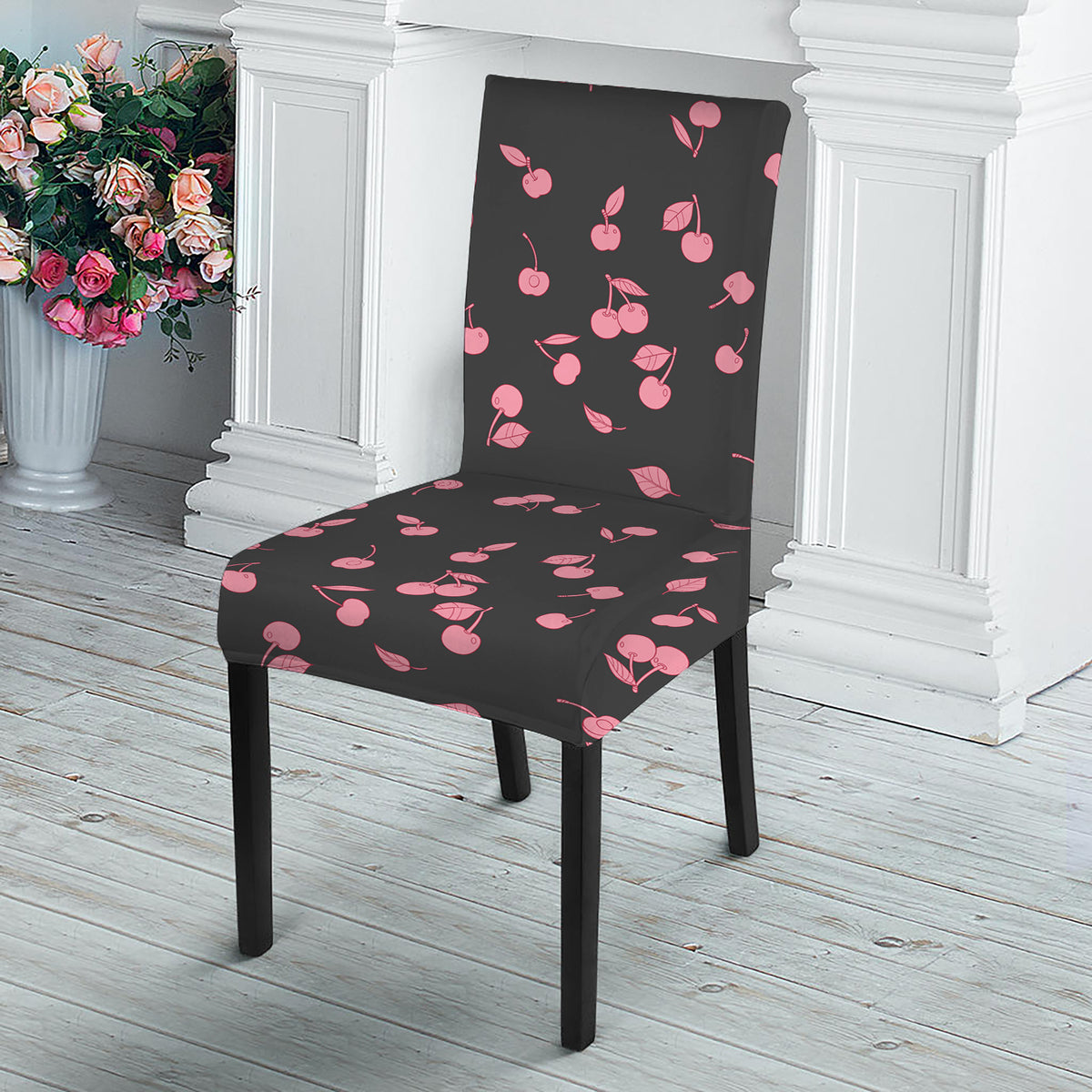 Pink Cherry Pattern Print Dining Chair Slipcover