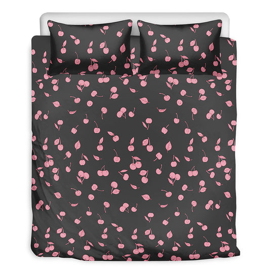 Pink Cherry Pattern Print Duvet Cover Bedding Set