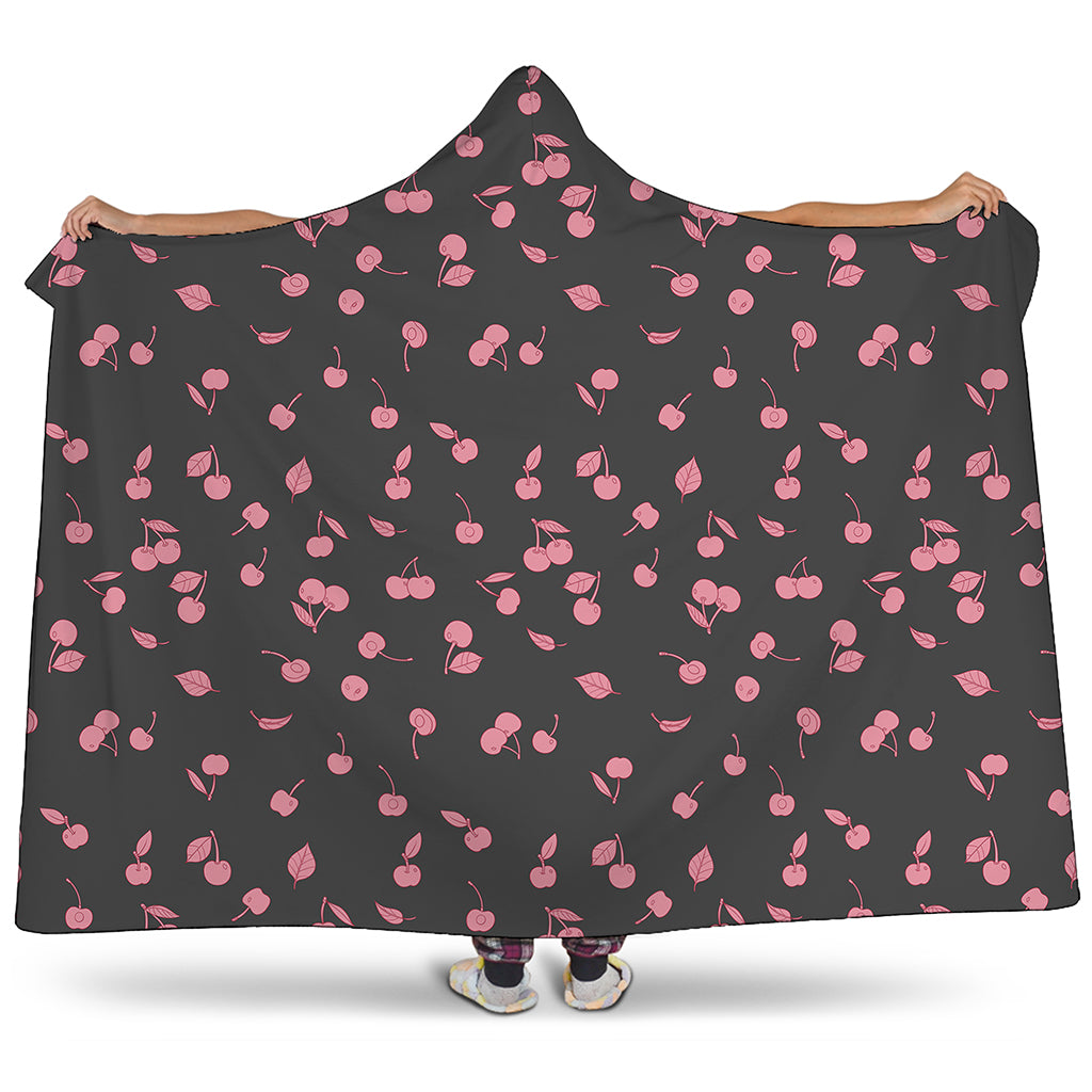 Pink Cherry Pattern Print Hooded Blanket