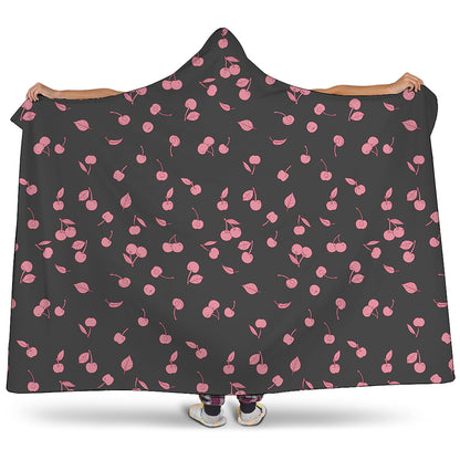 Pink Cherry Pattern Print Hooded Blanket