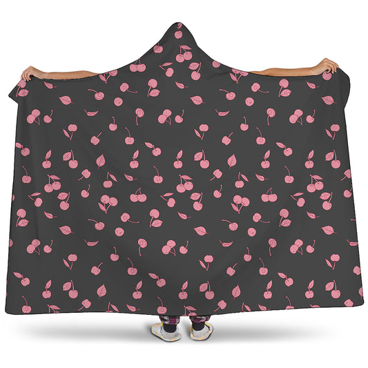 Pink Cherry Pattern Print Hooded Blanket