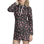 Pink Cherry Pattern Print Hoodie Dress