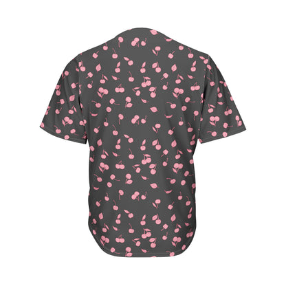Pink Cherry Pattern Print Men's Baseball Jersey