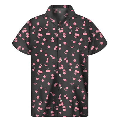 Pink Cherry Pattern Print Men's Short Sleeve Shirt