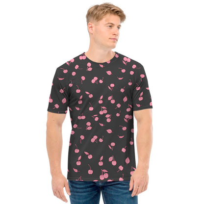 Pink Cherry Pattern Print Men's T-Shirt