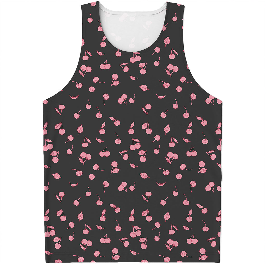 Pink Cherry Pattern Print Men's Tank Top