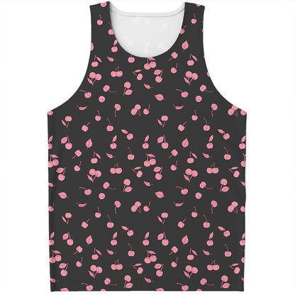 Pink Cherry Pattern Print Men's Tank Top