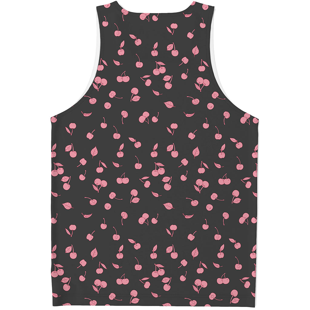 Pink Cherry Pattern Print Men's Tank Top