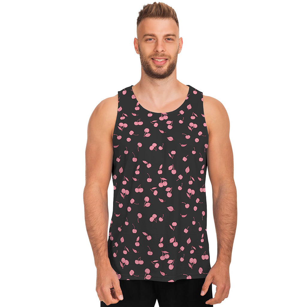 Pink Cherry Pattern Print Men's Tank Top