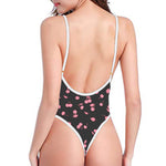 Pink Cherry Pattern Print One Piece High Cut Swimsuit