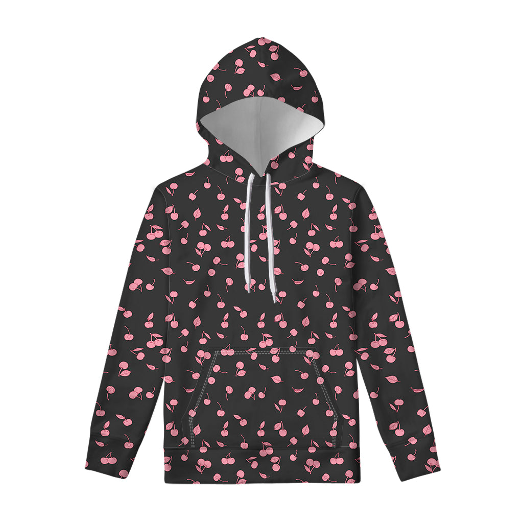 Pink Cherry Pattern Print Pullover Hoodie