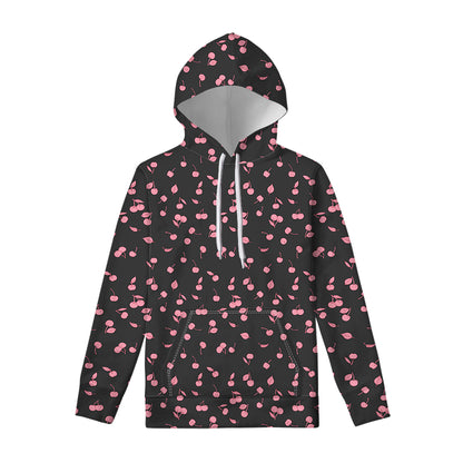Pink Cherry Pattern Print Pullover Hoodie