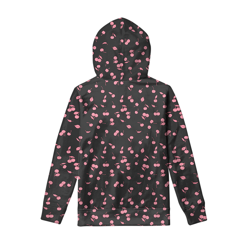Pink Cherry Pattern Print Pullover Hoodie