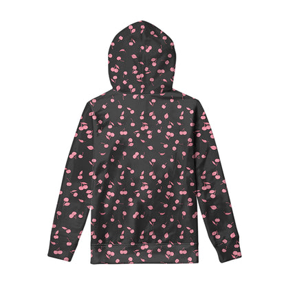 Pink Cherry Pattern Print Pullover Hoodie