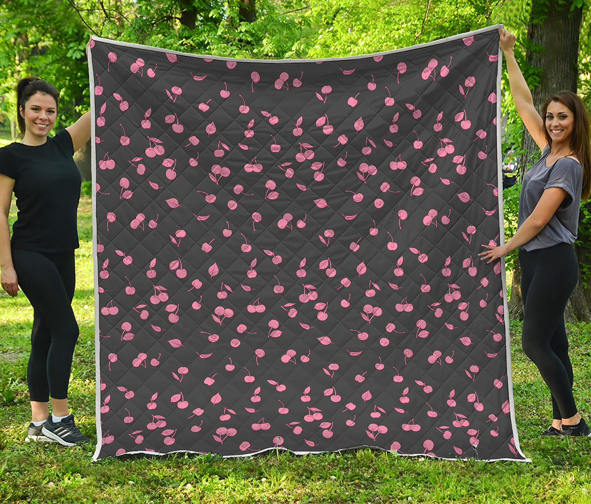 Pink Cherry Pattern Print Quilt