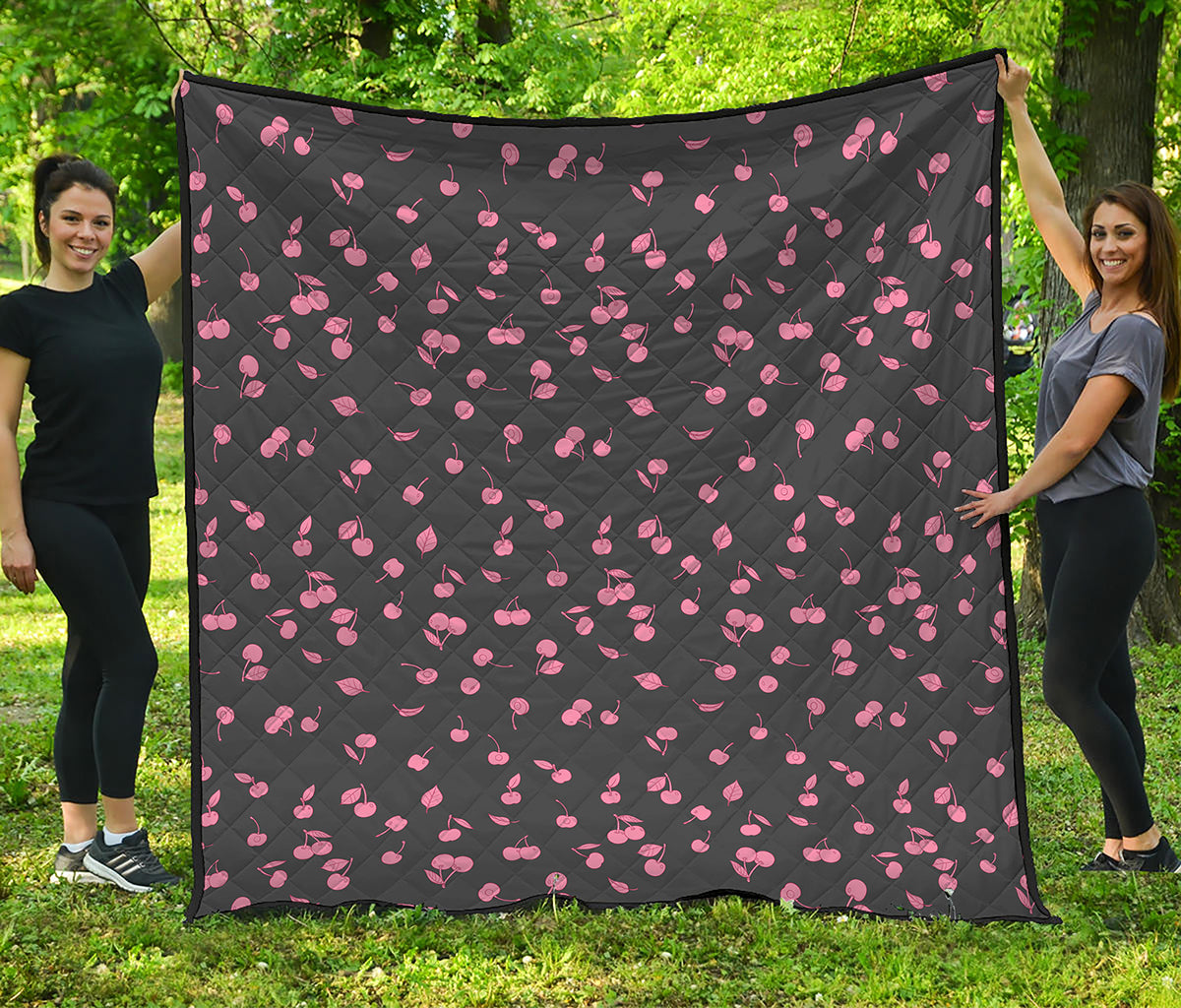 Pink Cherry Pattern Print Quilt