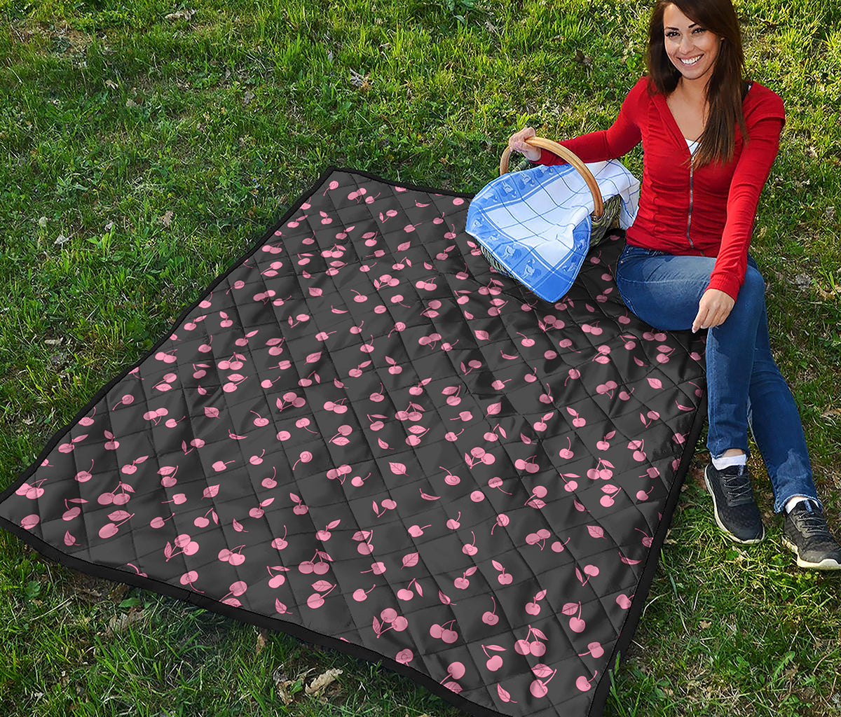 Pink Cherry Pattern Print Quilt