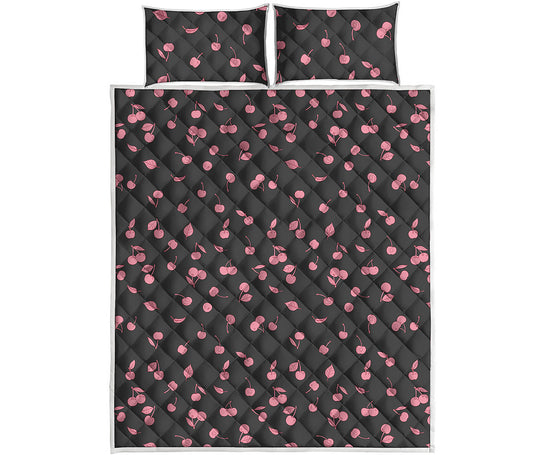 Pink Cherry Pattern Print Quilt Bed Set