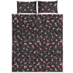 Pink Cherry Pattern Print Quilt Bed Set