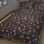 Pink Cherry Pattern Print Quilt Bed Set