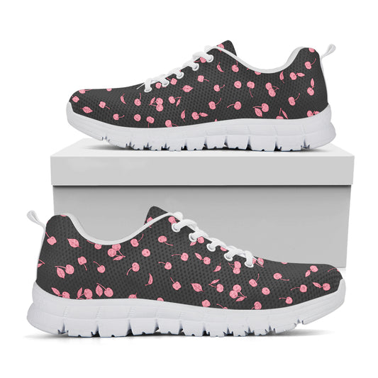 Pink Cherry Pattern Print White Sneakers