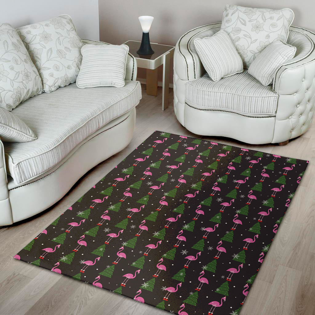 Pink Christmas Flamingo Pattern Print Area Rug